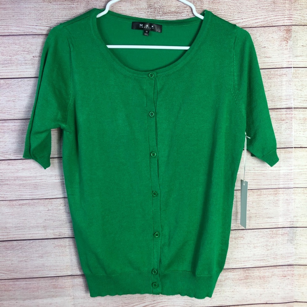 Mak‎ Green Front Button Cardigan Sweater SzMedium